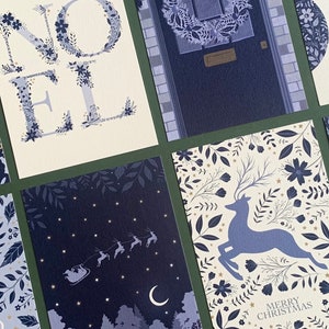 Festliches Set mit 8 Postkarten - Skandinavische Weihnachtskarte - Blaue Weihnachtsillustrations-Kunstkarten-Multipack - Aquarell Botanische
