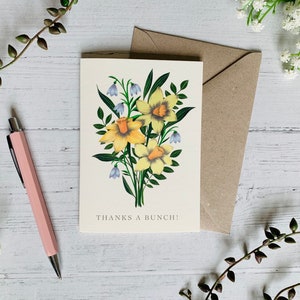 Thanks a Bunch Greeting Card - Jonquilles Thank You Garden Floral Illustration Art Card - Bouquet de fleurs à l’aquarelle - Cadeau pour les jardiniers