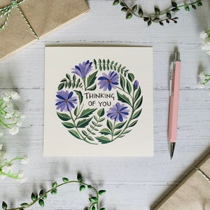 Thinking of You Floral Greeting Card Sympathy Just Because Watercolour Illustrated Botanical Card Blank Inside image 3