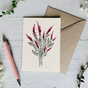 Carte de voeux chinée - bouquet de fleurs sauvages - carte d'art illustration floral violet - fleurs aquarelles - cartes pour toute occasion