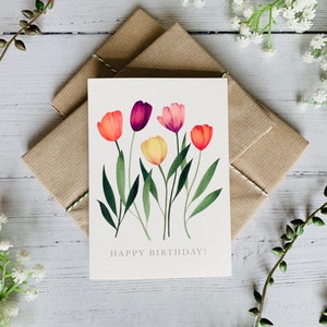 Tulips Happy Birthday Greeting Card Bright Garden Floral Illustration Art Card Watercolour Flowers Gift for Gardeners image 4