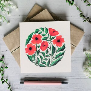 Poppy Greeting Card Floral Poppies Watercolour Illustrated Art Card Botanical Flower Painting Blank Inside Envelope Included image 4