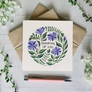 Thinking of You Floral Greeting Card Sympathy Just Because Watercolour Illustrated Botanical Card Blank Inside image 2