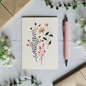 Herbst Blumen Trio Postkarte - Aquarell Herbst Blumen Notizkarte - Natur illustriert - Neutrale botanische Kunstkarte - Kleiner Kunstdruck