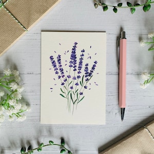 Lavender Postcard - Purple Flower - Nature Illustrated - Watercolour Wildflower Notecard - A6 Floral Botanical Art Card - Small Art Print