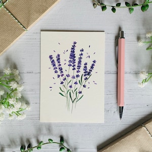Lavendel Postkarte - Lila Blume - Natur Illustriert - Aquarell Wildblumen Karte - A6 Blumen Botanische Kunst Karte - Kleiner Kunstdruck