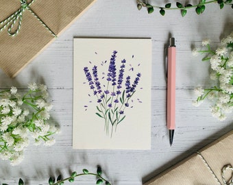 Lavender Postcard - Purple Flower - Nature Illustrated - Watercolour Wildflower Notecard - A6 Floral Botanical Art Card - Small Art Print