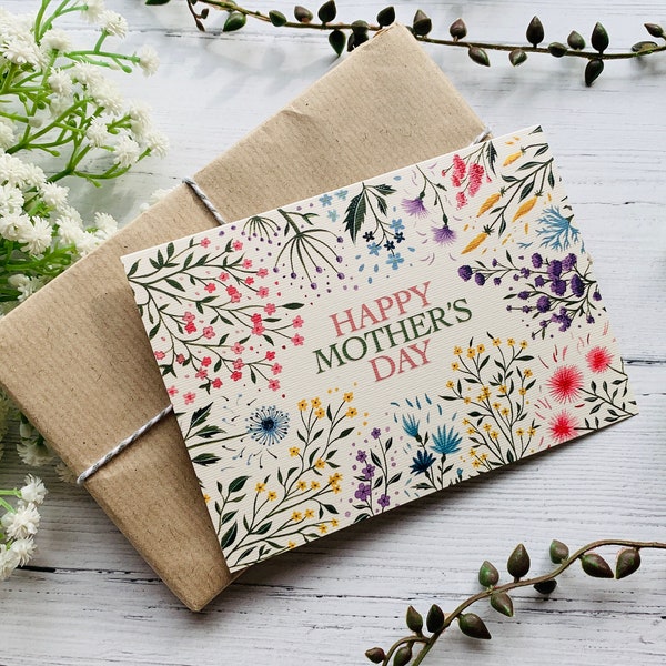 Happy Mother’s Day Card - Botanical Wildflowers Flower Garden - Watercolour Illustrated Art A6 Card