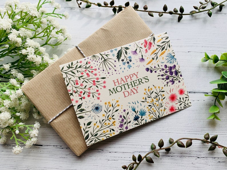 Happy Mother’s Day Card - Botanical Wildflowers Flower Garden - Watercolour Illustrated Art A6 Card 