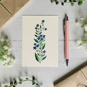Carte postale fleur bleue - illustration de la nature - carte pour notes aquarelle fleurs sauvages - carte d'art botanique floral A6 - petite impression d'art