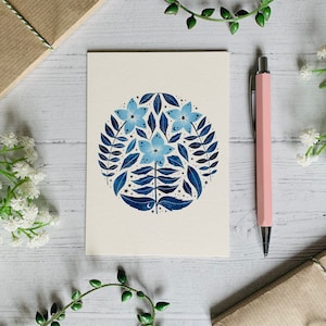 Mini carte postale fleur de lune - lune et étoiles - nature illustrée - carte pour notes aquarelle fleurs et feuilles - carte A6 - petite impression d'art