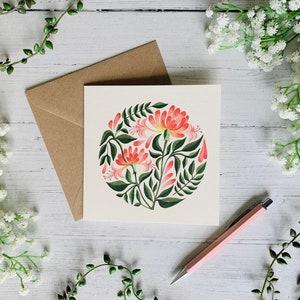 Geißblatt Blumen Grußkarte - Garten Blume Illustriert - Aquarell Botanische Kunst Karte - Natur - Innen leer - Umschlag inklusive