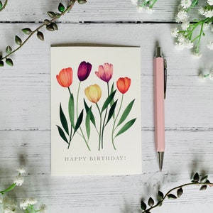 Tulips Happy Birthday Greeting Card Bright Garden Floral Illustration Art Card Watercolour Flowers Gift for Gardeners image 3