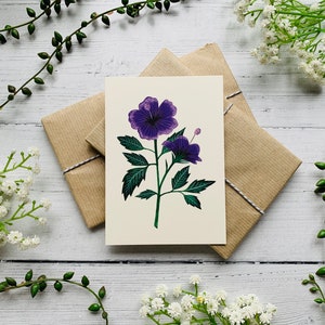 Lila Hibiskus Postkarte - Tropische Regenwald Blume - Botanische Natur illustriert - Aquarell Karte - A6 Karte - Kleiner Kunstdruck