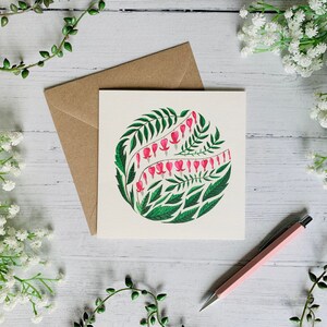 Carte de voeux florale Cœurs Saignants - Fleur rose illustrée - Carte d'art botanique aquarelle - Intérieur vierge - Enveloppe incluse