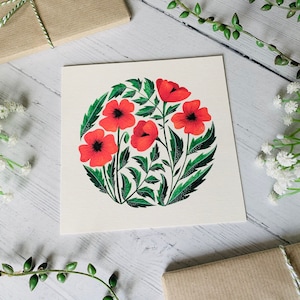 Poppy Greeting Card Floral Poppies Watercolour Illustrated Art Card Botanical Flower Painting Blank Inside Envelope Included image 5