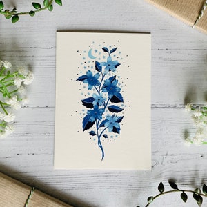 Set of 6 Cosmic Floral Postcards Moon and Stars Collection Space Watercolour Blue and Purple Notecards Pack Art Cards image 5