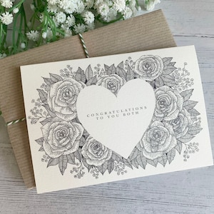Félicitations à vous deux carte - mariage, fiançailles, nouvelle maison - roses monochromes - noir et blanc - carte de voeux pour les couples