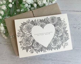 Congratulations to You Both Card - Wedding, Engagement, New Home - Monochrome Roses - Black and White - Greeting Card For Couples