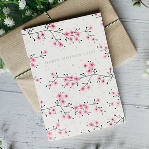 Carte de fête des mères en fleurs de cerisier - fleurs de sakura roses - illustration botanique aquarelle - carte de voeux artistique A6