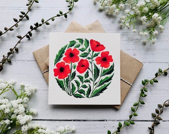 Poppies Postcard - Red Poppy Watercolour Card - Nature - Illustrated Floral - Botanical Notecard - Small Art Print