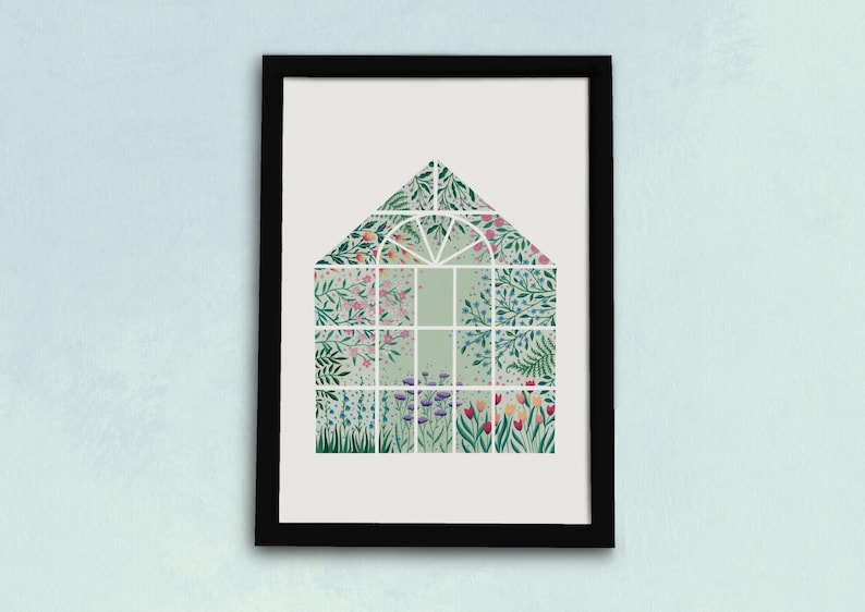 Illustrated Greenhouse Art Print Plant Lovers Botanical Decor Watercolour Flowers Illustration Gift for Her Gift for Gardeners image 2