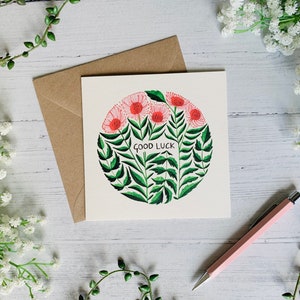 Good Luck Card - Watercolour Floral Greeting Card - Illustrated Botanical Art - Blank Inside