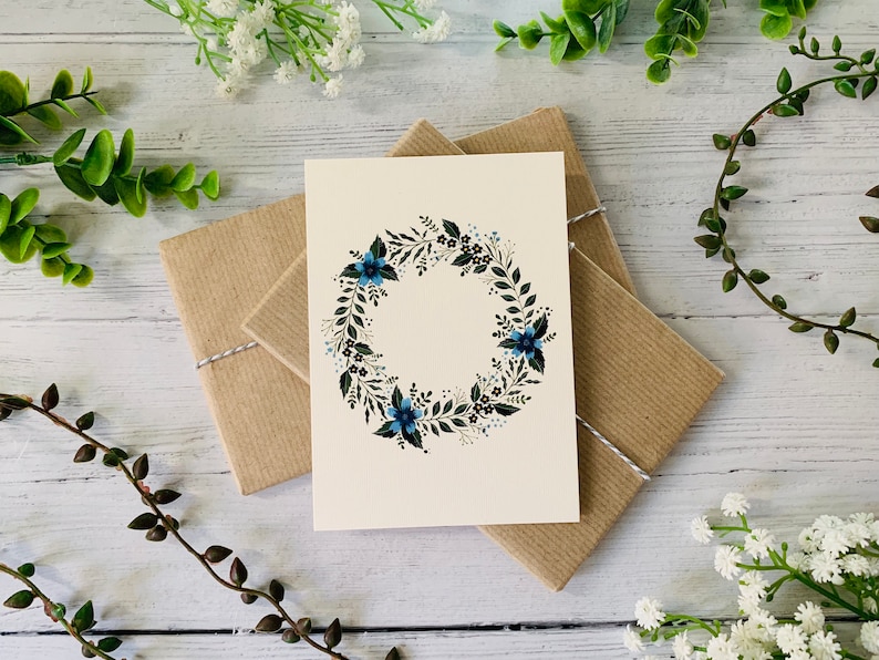 Blue Floral Postcard Set of 6 Wildflowers and Leaves Botanical Notecards Pack Nature Illustrated A6 Flower Art Cards Mini Prints image 5