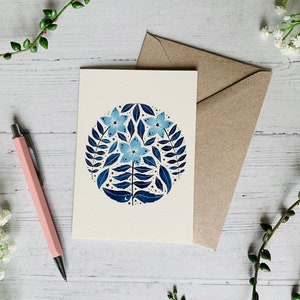 Carte de vœux Moonflower Circle - Carte d’art d’illustration florale Cosmic Moon and Stars - Espace aquarelle - Cartes d’occasion