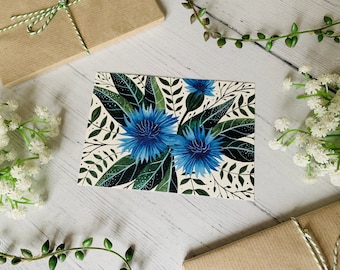 Cornflower Postcard - Garden Flower Card - Nature Illustrated - Watercolour Notecard - A6 Botanical Blue Floral Card - Small Art Print