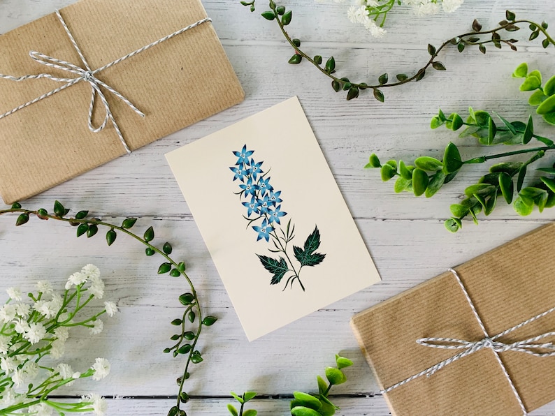 Blue Floral Postcard Set of 6 Wildflowers and Leaves Botanical Notecards Pack Nature Illustrated A6 Flower Art Cards Mini Prints image 7