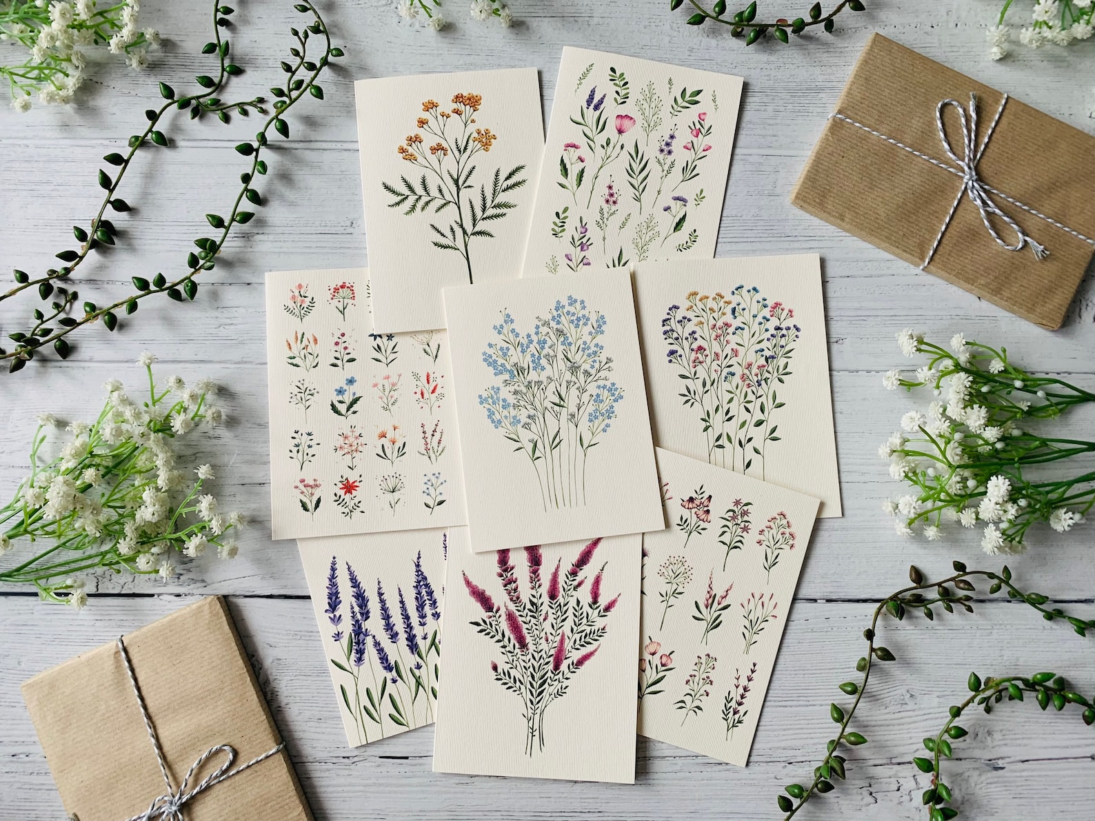 Tiny Flowers Greeting Card Set of 8 - Art Cards Multipack - Watercolour ...