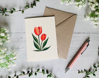Orange Tulpe Grußkarte - Aquarell Blumenkunst, A6 Blanko Karte