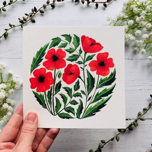 Poppy Greeting Card Floral Poppies Watercolour Illustrated Art Card Botanical Flower Painting Blank Inside Envelope Included image 6