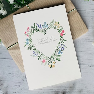 Muttertagskarte mit Aquarell Blumenherz - Nachdenklicher Muttertag Sonntag Gruß - Illustriert mit Botanischen Blumen