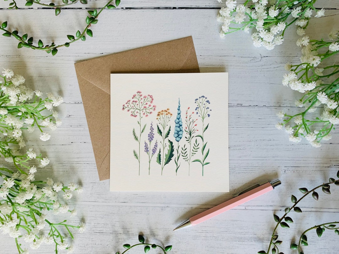 Pastel Wildflower Greeting Card - Illustrated Tiny Flowers ...