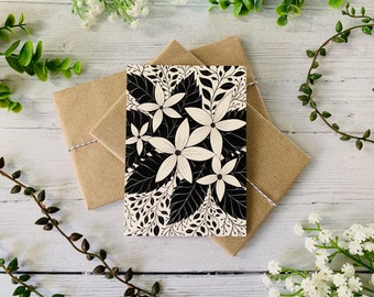 Jasmine Flowers Monochrome Postcard - Modern Black and White Botanical - Nature Illustrated - Floral Notecard - A6 Card - Small Art Print