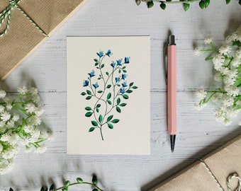 Carte postale de fleurs sauvages côtières - carte d'art floral bleu - nature illustrée - carte de correspondance aquarelle - carte de fleurs de bord de mer A6 - petite impression d'art