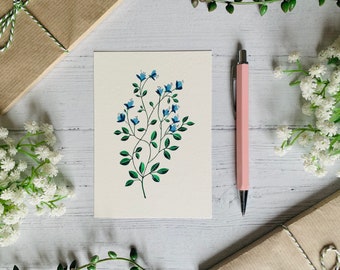 Coastal Wildflower Postcard - Blue Floral Art Card - Nature Illustrated - Watercolour Notecard - A6 Seaside Flower Card - Small Art Print