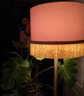 Pale Pink Velvet Lampshade with gold fringe product logo