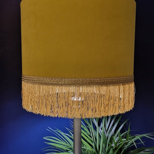 Mustard Velvet Lampshade for Ceiling or Standard lamp + Gold fringe