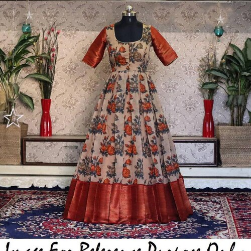 Indian Handmade Banarasi Silk Jacquard Border Work Gown Etsy Indian Handmade Banarasi Silk Jacquard Border Work Gown Etsy