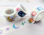 Sun Moon Stars Washi Tape, Kawaii Decorative Masking Tape for Scrapbooking, Bullet Journals, Planners, Crafts