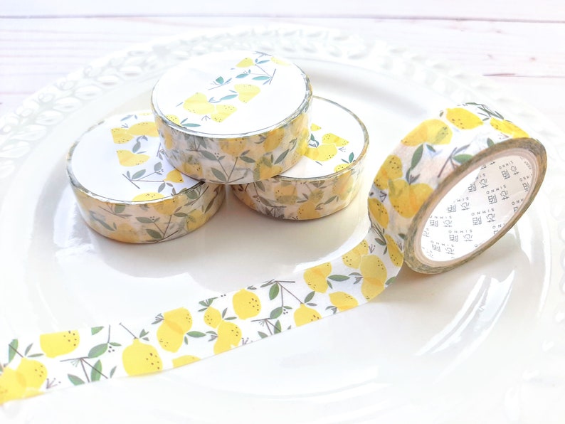 Lemon Washi Tape; Citrus Fruit Decorative Masking Tape 15mm x 7m