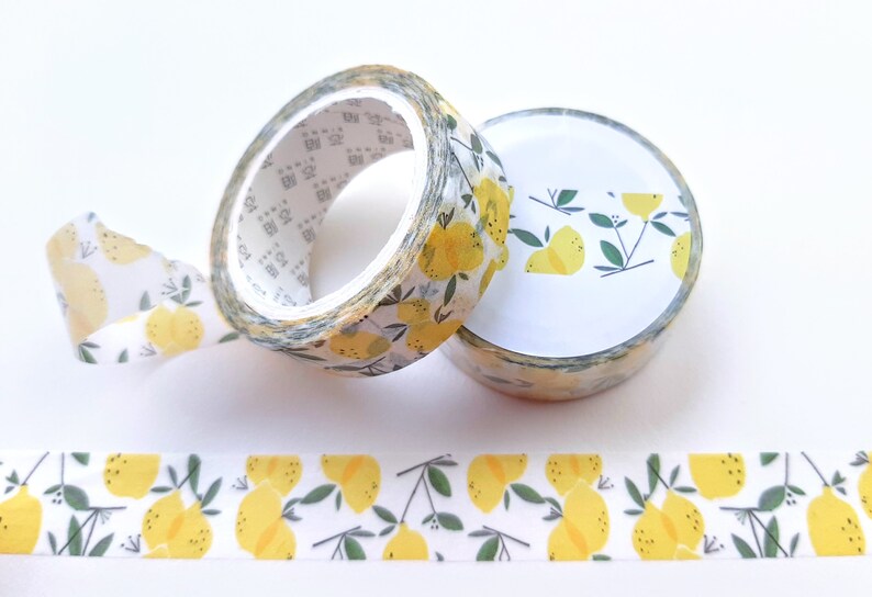 Lemon Washi Tape; Citrus Fruit Decorative Masking Tape 15mm x 7m