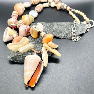 Shell and Mother of Pearl Beads and Stone Necklace