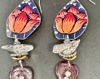 Vintage Tin Beaded Dangle Earrings