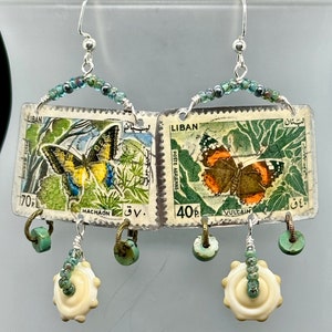 Butterfly Vintage Stamp Dangle Earrings