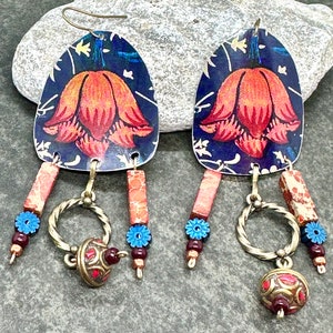 Vintage Upcycled Tin Beaded Earrings