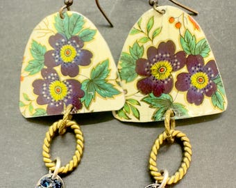 Upcycled Vintage Floral Tin Earrings